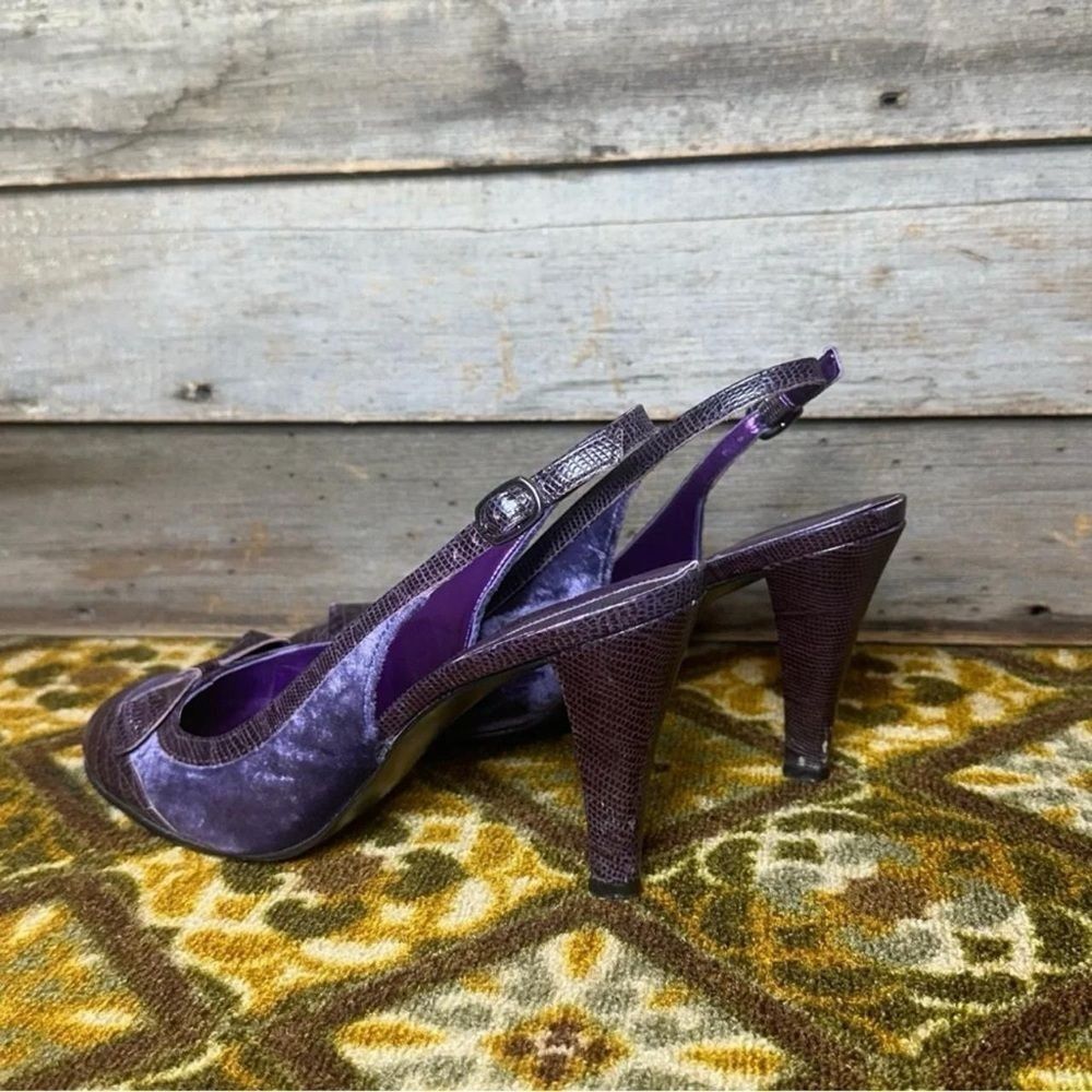 (7/125) Gianni Bini Purple Slingback Heels Women’s Size 8 Croc Embossed Bow Vint - Picture 5 of 8